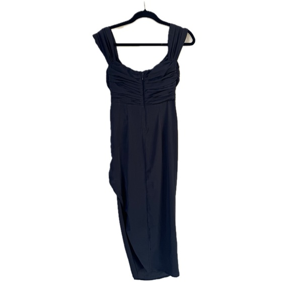 NWT Abercrombie & Fitch Off-The-Shoulder Ruched Black Side Slit Midi Dress Small - Picture 8 of 13